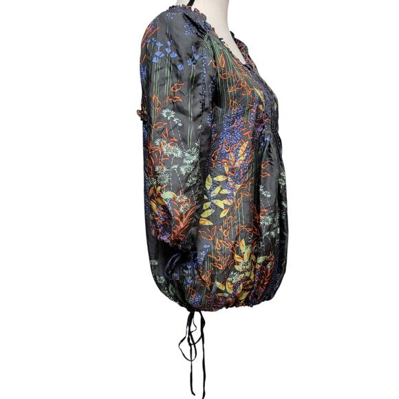 Johnny Was Floral Blouse Womens Sz S Green Multi Silk Pintuck Bohemian Boho Top‎ - Picture 4 of 9